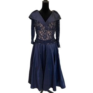 New Jessica Howard Women's Navy Lace Drop Waist Fit Flare Dress Size 12 Event
